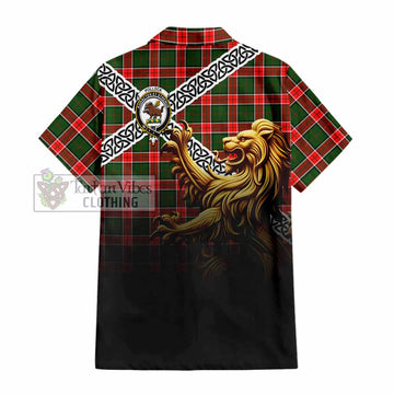Pollock Crest Tartan Hawaiian Shirt with Golden Lion Emblem Celtic Style - Tartan Vibes Clothing