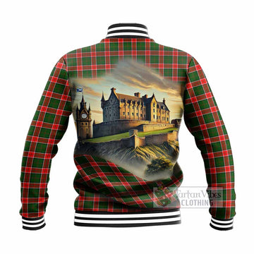 Pollock Tartan Family Crest Baseball Jacket with Scottish Ancient Castle Style - Tartan Vibes Clothing