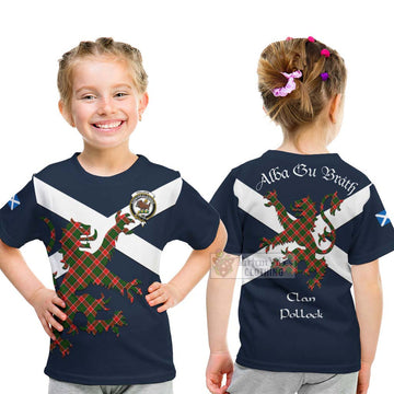 Pollock Tartan Lion Rampant Kid T-Shirt Proudly Display Your Heritage with Alba Gu Brath and Clan Name - Tartan Vibes Clothing