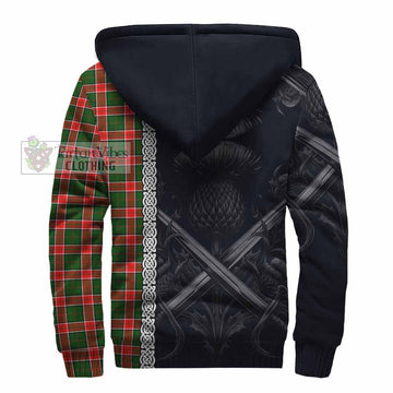 Pollock Tartan Sherpa Hoodie with Family Crest Cross Sword Thistle Celtic Vibes - Tartan Vibes Clothing