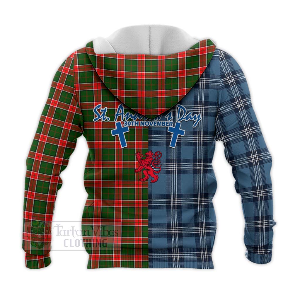 Pollock Tartan Knitted Hoodie Happy St. Andrew's Day Half Tartan Style - Tartan Vibes Clothing
