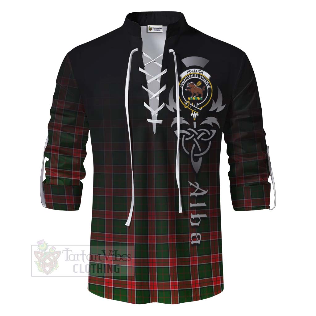 Tartan Vibes Clothing Pollock Tartan Ghillie Kilt Shirt Featuring Alba Gu Brath Family Crest Celtic Inspired