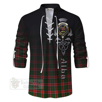 Tartan Vibes Clothing Pollock Tartan Ghillie Kilt Shirt Featuring Alba Gu Brath Family Crest Celtic Inspired