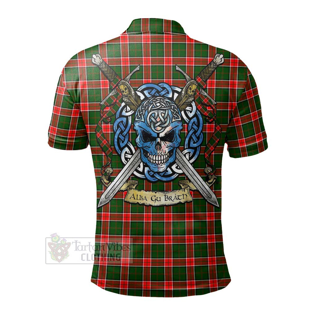 Pollock Tartan Polo Shirt with Family Crest Celtic Skull Style - Tartan Vibes Clothing