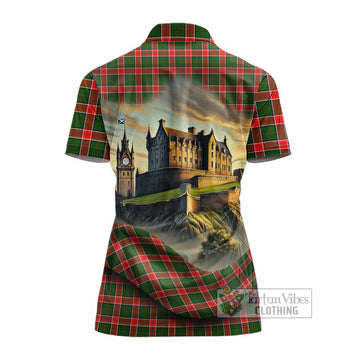 Pollock Tartan Family Crest Women's Polo Shirt with Scottish Ancient Castle Style - Tartan Vibes Clothing
