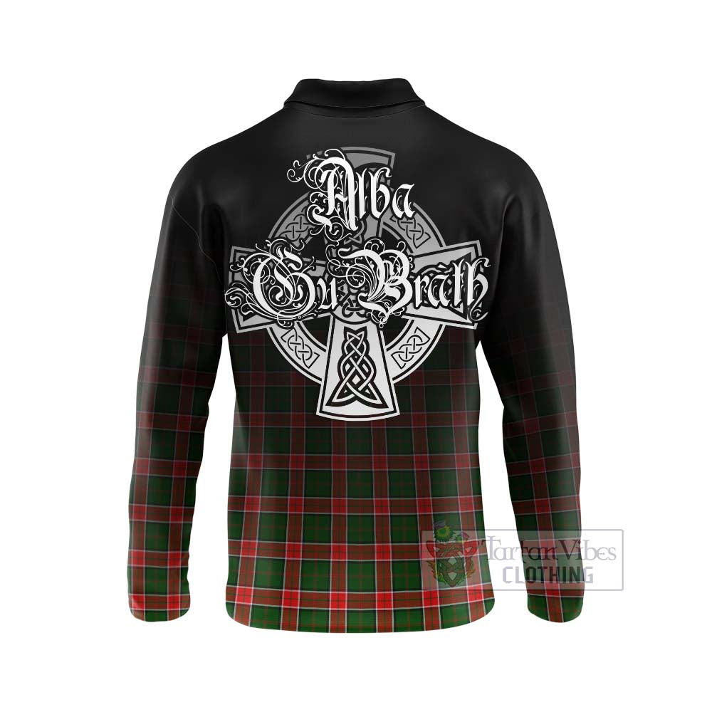 Pollock Tartan Long Sleeve Polo Shirt Featuring Alba Gu Brath Family Crest Celtic Inspired - Tartan Vibes Clothing