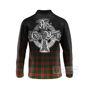 Pollock Tartan Long Sleeve Polo Shirt Featuring Alba Gu Brath Family Crest Celtic Inspired - Tartan Vibes Clothing