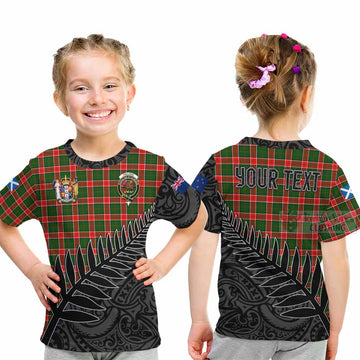 Tartan Vibes Clothing Pollock Crest Tartan Kid T-Shirt with New Zealand Silver Fern Half Style
