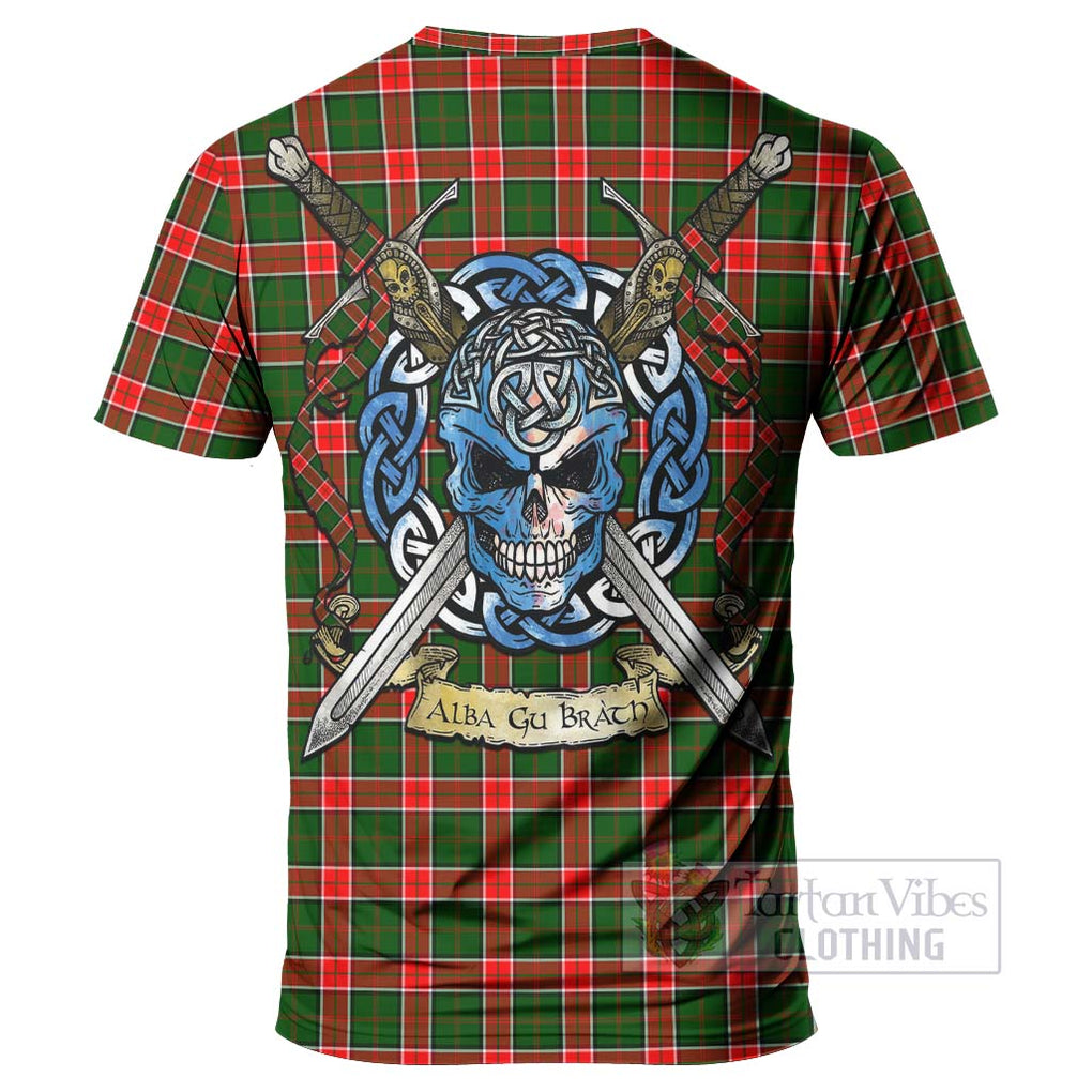 Pollock Tartan T-Shirt with Family Crest Celtic Skull Style - Tartan Vibes Clothing