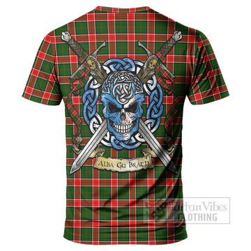 Pollock Tartan T-Shirt with Family Crest Celtic Skull Style - Tartan Vibes Clothing