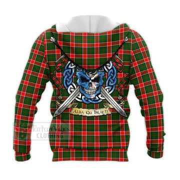 Pollock Tartan Knitted Hoodie with Family Crest Celtic Skull Style - Tartan Vibes Clothing