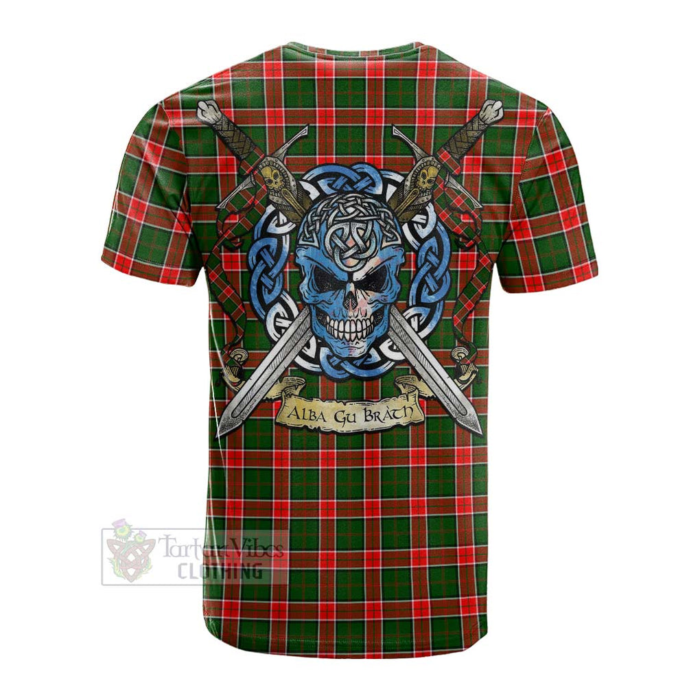 Pollock Tartan Cotton T-shirt with Family Crest Celtic Skull Style Men's Shirt - Tartan Vibes Clothing