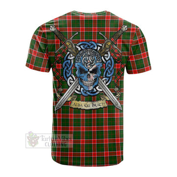 Tartan Vibes Clothing Pollock Tartan Cotton T-shirt with Family Crest Celtic Skull Style
