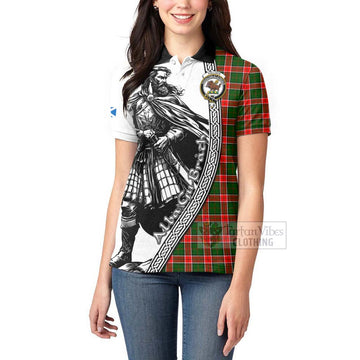 Pollock Tartan Clan Crest Women's Polo Shirt with Highlander Warrior Celtic Style - Tartan Vibes Clothing