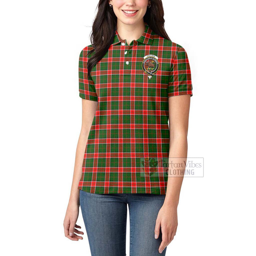 Pollock Tartan Women's Polo Shirt with Family Crest Celtic Skull Style - Tartan Vibes Clothing