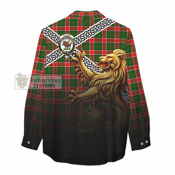 Pollock Crest Tartan Women's Casual Shirt with Golden Lion Emblem Celtic Style - Tartan Vibes Clothing