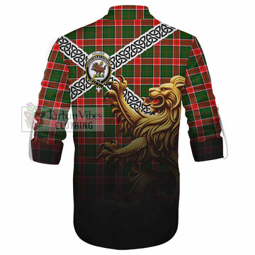 Pollock Crest Tartan Ghillie Kilt Shirt with Golden Lion Emblem Celtic Style - Tartan Vibes Clothing