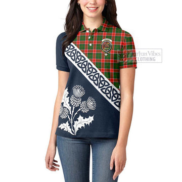Pollock Tartan Women's Polo Shirt Featuring Thistle and Scotland Map - Tartanvibesclothing Store