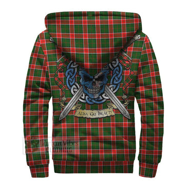 Pollock Tartan Sherpa Hoodie with Family Crest Celtic Skull Style - Tartan Vibes Clothing