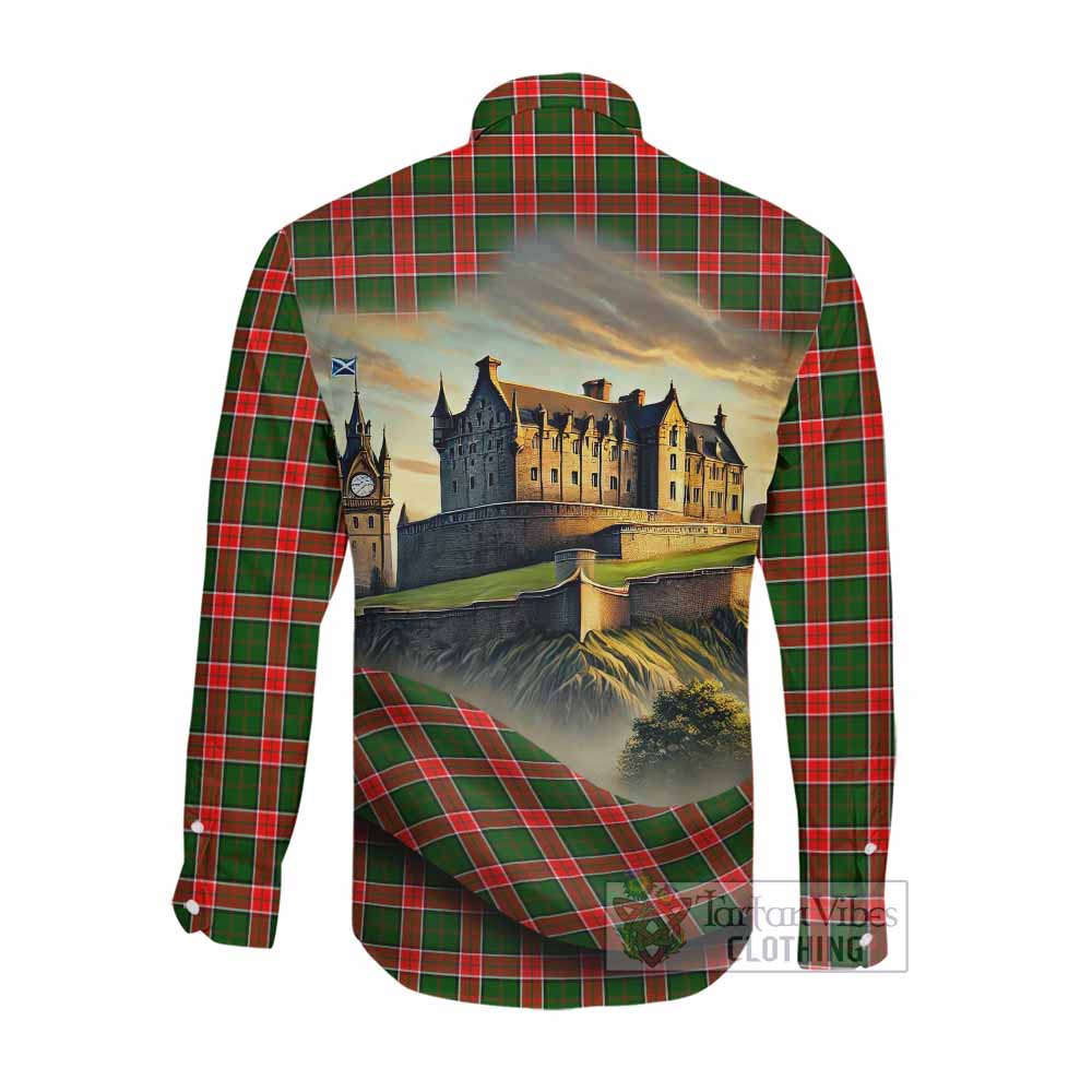 Tartan Vibes Clothing Pollock Tartan Family Crest Long Sleeve Button Shirt with Scottish Ancient Castle Style