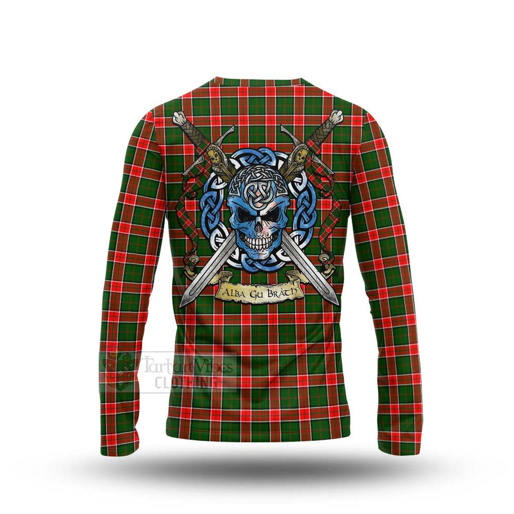 Pollock Tartan Long Sleeve T-Shirt with Family Crest Celtic Skull Style - Tartan Vibes Clothing