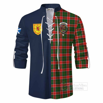 Pollock Tartan Ghillie Kilt Shirt Alba with Scottish Lion Royal Arm Half Style - Tartan Vibes Clothing