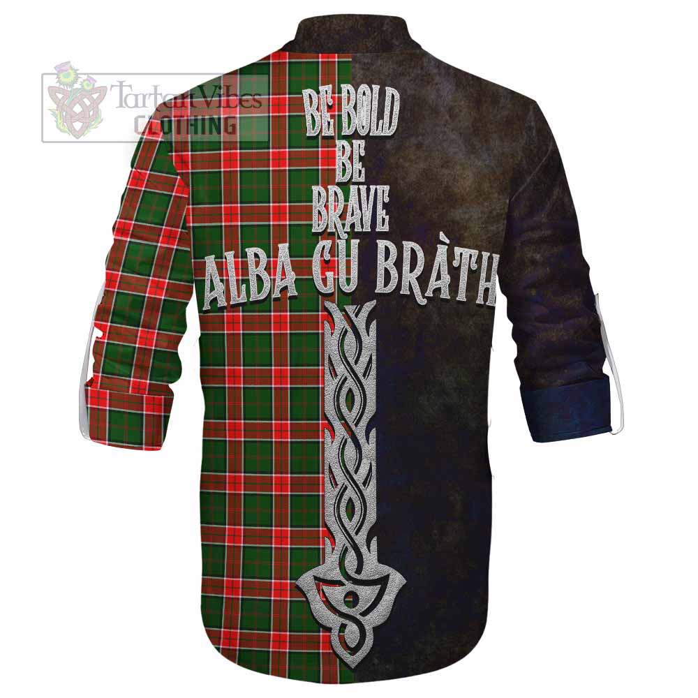 Tartan Vibes Clothing Pollock Tartan Family Crest Ghillie Kilt Shirt Alba Gu Brath Be Brave Lion Ancient Style