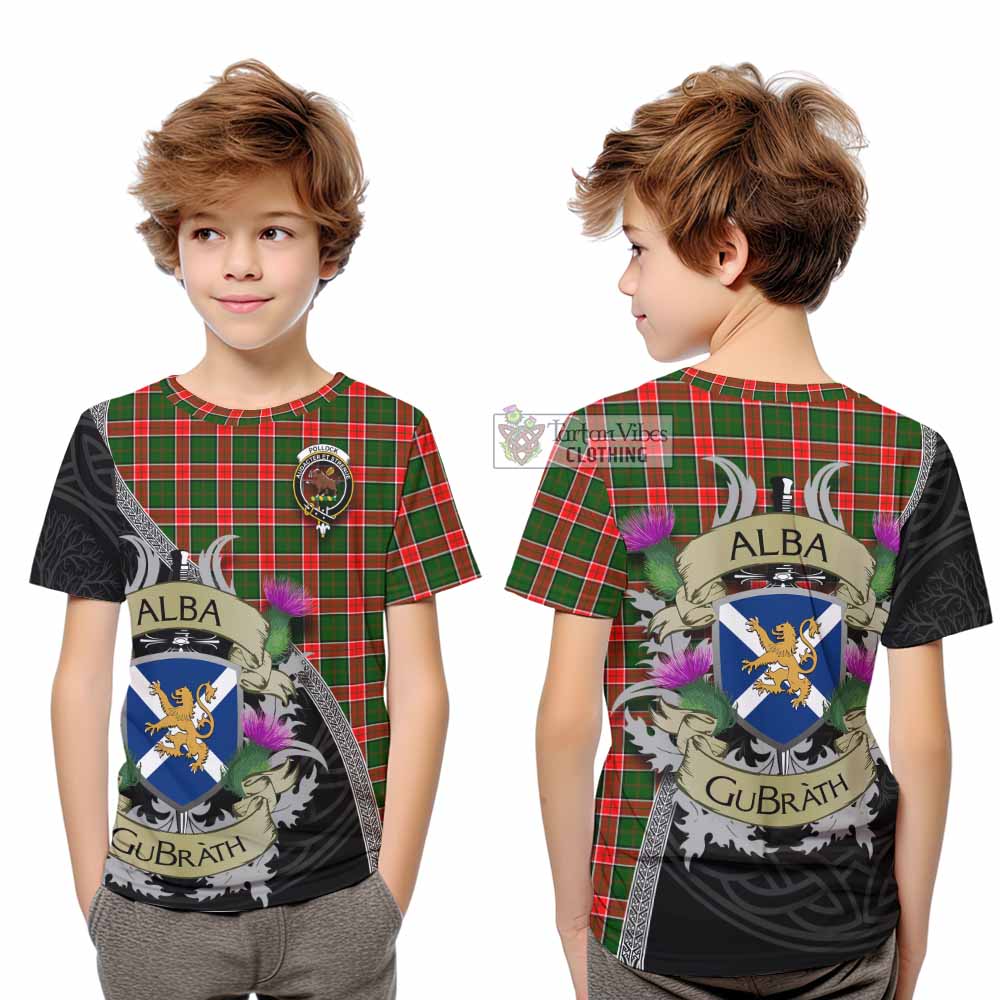Pollock Tartan Family Crest Kid T-Shirt Lion Rampant Royal Thistle Shield Celtic Inspired - Tartan Vibes Clothing