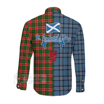 Pollock Tartan Long Sleeve Button Shirt Happy St. Andrew's Day Half Tartan Style Men's Shirt - Tartan Vibes Clothing