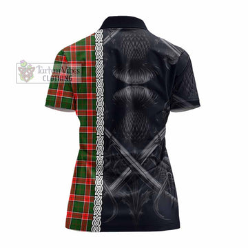 Pollock Tartan Women's Polo Shirt with Family Crest Cross Sword Thistle Celtic Vibes - Tartan Vibes Clothing