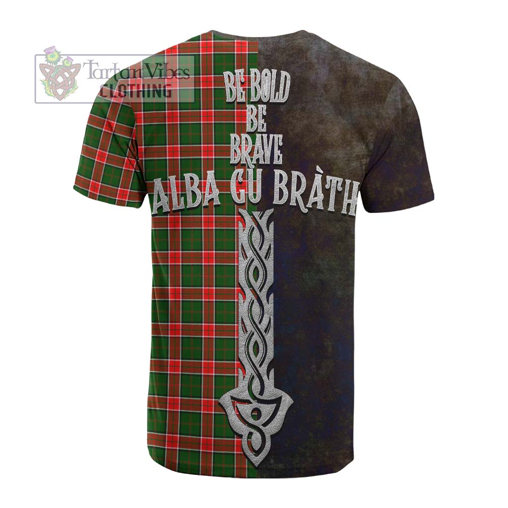 Tartan Vibes Clothing Pollock Tartan Family Crest Cotton T-shirt Alba Gu Brath Be Brave Lion Ancient Style