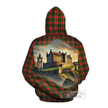 Pollock Tartan Family Crest Cotton Hoodie with Scottish Ancient Castle Style Pullover Hoodie - Tartan Vibes Clothing