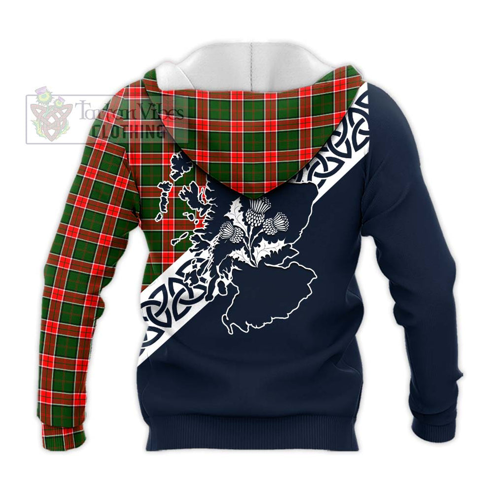 Pollock Tartan Knitted Hoodie Featuring Thistle and Scotland Map - Tartan Vibes Clothing