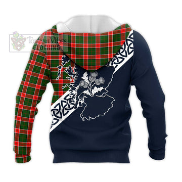 Pollock Tartan Knitted Hoodie Featuring Thistle and Scotland Map - Tartan Vibes Clothing