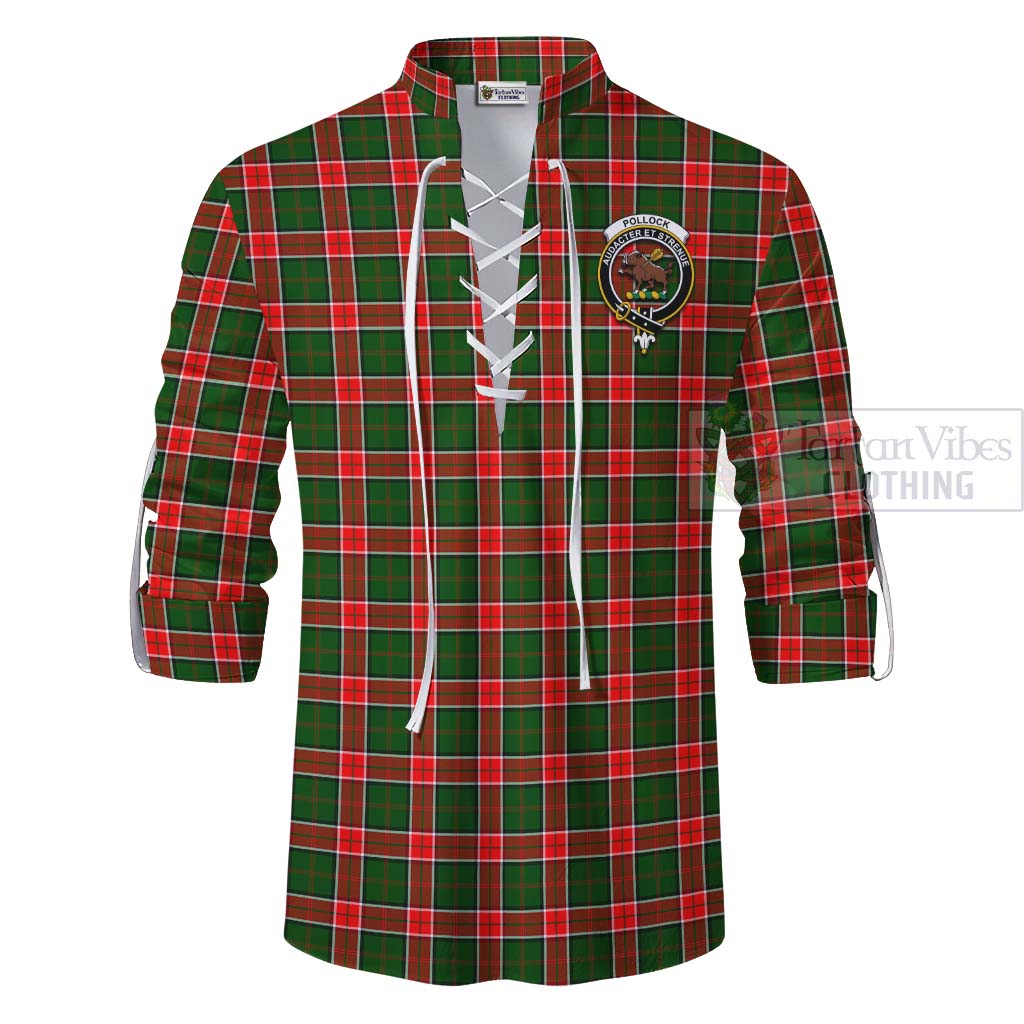 Pollock Tartan Ghillie Kilt Shirt with Family Crest Celtic Skull Style - Tartan Vibes Clothing