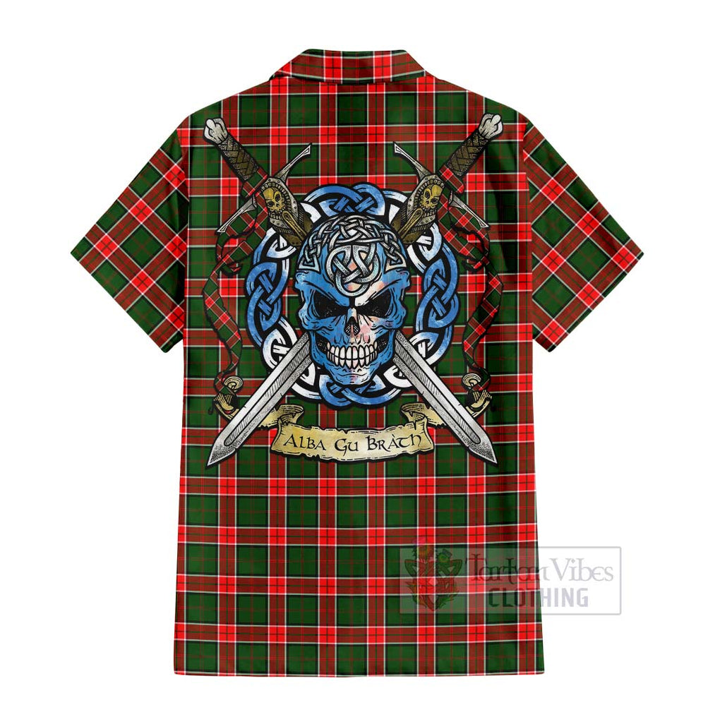 Pollock Tartan Hawaiian Shirt with Family Crest Celtic Skull Style - Tartan Vibes Clothing