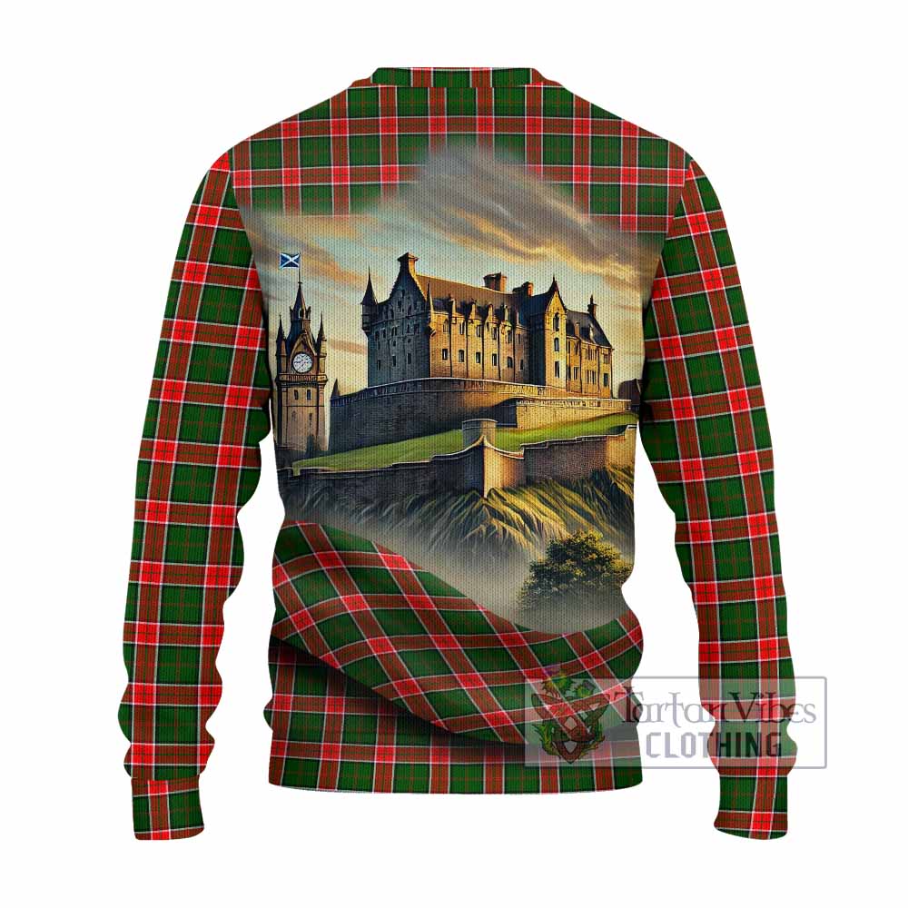 Pollock Tartan Family Crest Knitted Sweater with Scottish Ancient Castle Style - Tartan Vibes Clothing