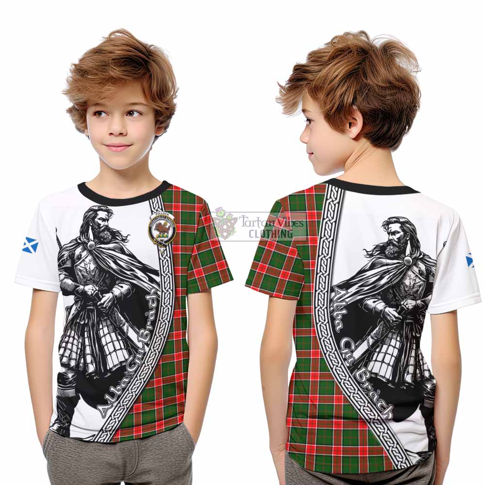 Pollock Tartan Clan Crest Kid T-Shirt with Highlander Warrior Celtic Style - Tartan Vibes Clothing