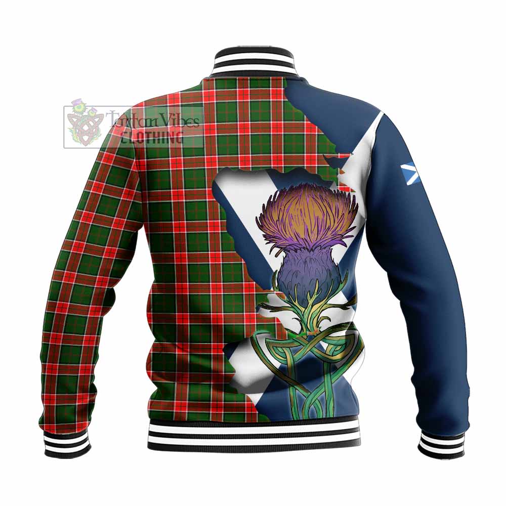 Tartan Vibes Clothing Pollock Tartan Family Crest Baseball Jacket Scottish Thistle Celtic Inspired
