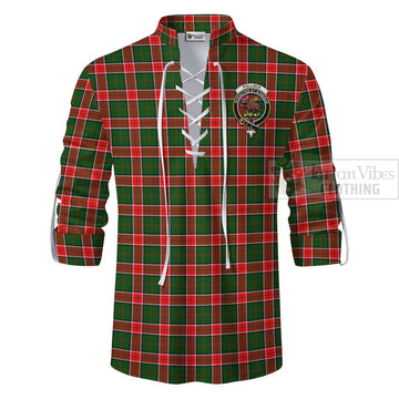 Pollock Tartan Ghillie Kilt Shirt with Family Crest and Bearded Skull Holding Bottles of Whiskey - Tartan Vibes Clothing