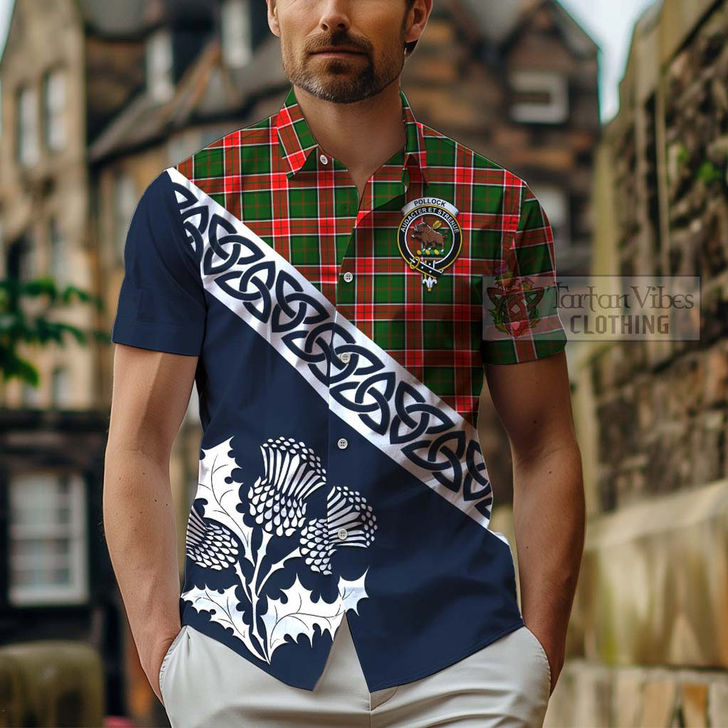 Pollock Tartan Hawaiian Shirt Featuring Thistle and Scotland Map - Tartan Vibes Clothing