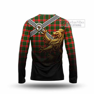 Pollock Crest Tartan Long Sleeve T-Shirt with Golden Lion Emblem Celtic Style - Tartan Vibes Clothing