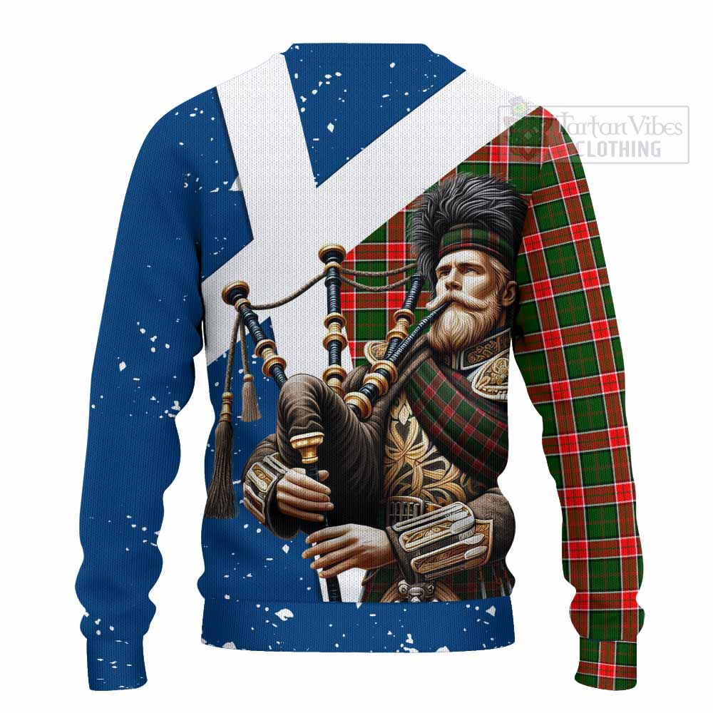 Pollock Tartan Knitted Sweater with Family Crest Scottish Bagpiper Vibes - Tartan Vibes Clothing