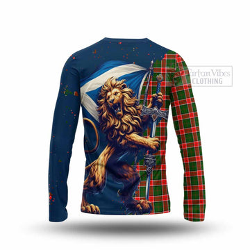 Pollock Tartan Family Crest Long Sleeve T-Shirt with Scottish Majestic Lion - Tartan Vibes Clothing