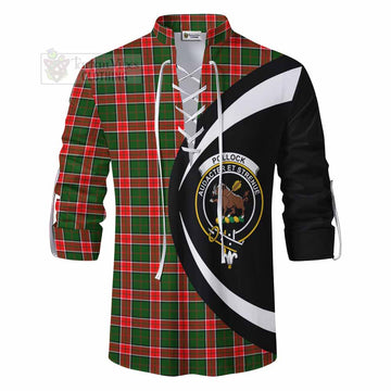 Pollock Tartan Ghillie Kilt Shirt with Family Crest Circle Style - Tartan Vibes Clothing