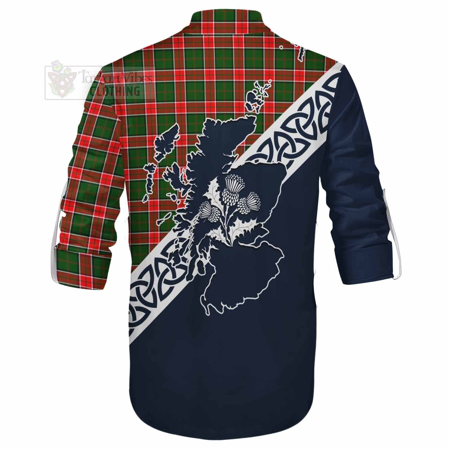 Pollock Tartan Ghillie Kilt Shirt Featuring Thistle and Scotland Map - Tartan Vibes Clothing
