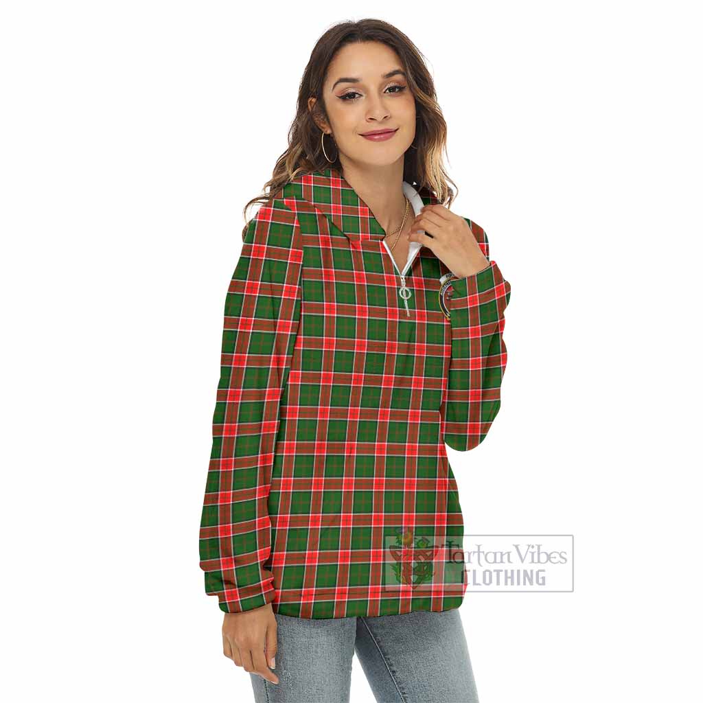 Pollock Tartan Women's Borg Fleece Hoodie with Half Zip with Family Crest - Tartan Vibes Clothing