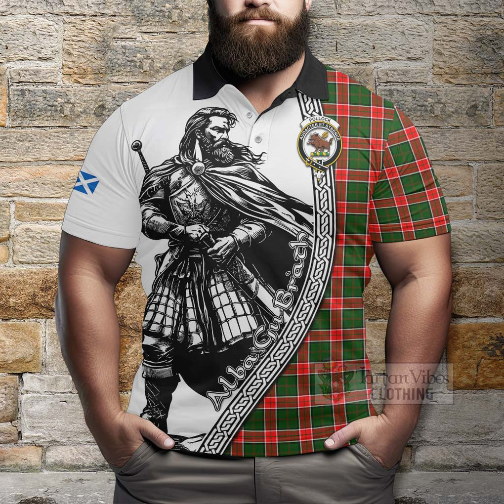 Pollock Tartan Clan Crest Polo Shirt with Highlander Warrior Celtic Style - Tartan Vibes Clothing
