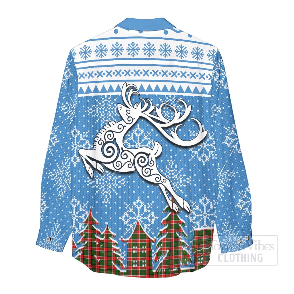 Pollock Clan Christmas Women's Casual Shirt Celtic Reindeer Style - Tartan Vibes Clothing