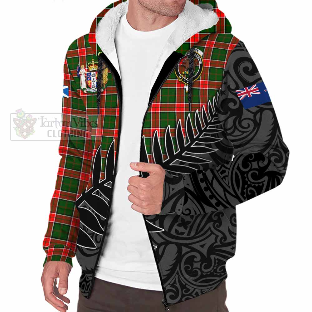 Tartan Vibes Clothing Pollock Crest Tartan Sherpa Hoodie with New Zealand Silver Fern Half Style